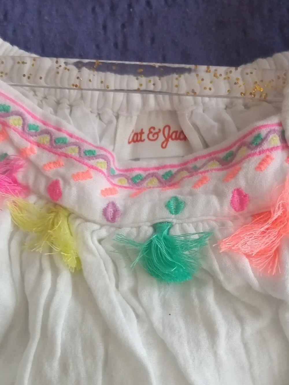 Cat & Jack White Sundress with Neon Pom Accents